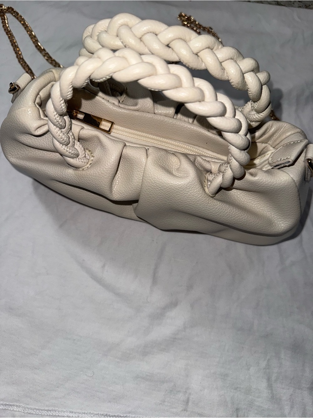 Avec Les Filles Cream Braided-Handle Shoulder Bag